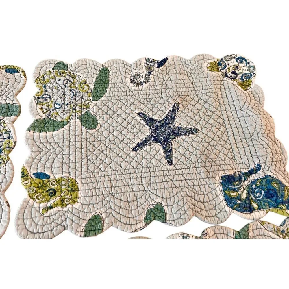 Set of 6 C&F Home Sea Turtle Cove Cotton Quilted Scalloped Placemates